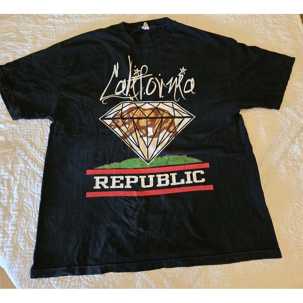 Vintage Y2K California Republic Diamond T-Shirt XL Tee Alstyle Black Cotton